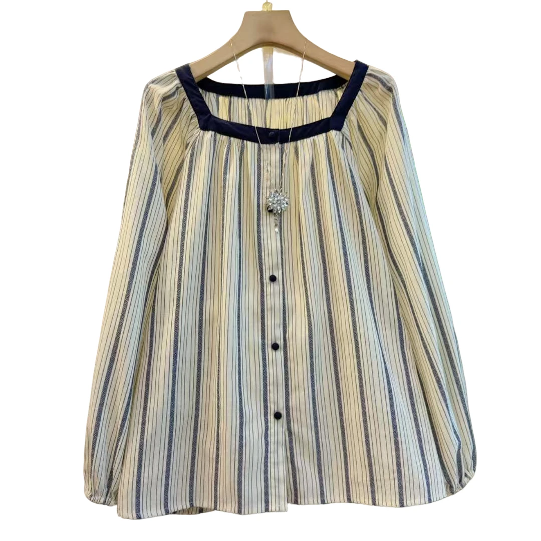 新款时尚简约方领休闲宽松百搭上衣（长64左右）