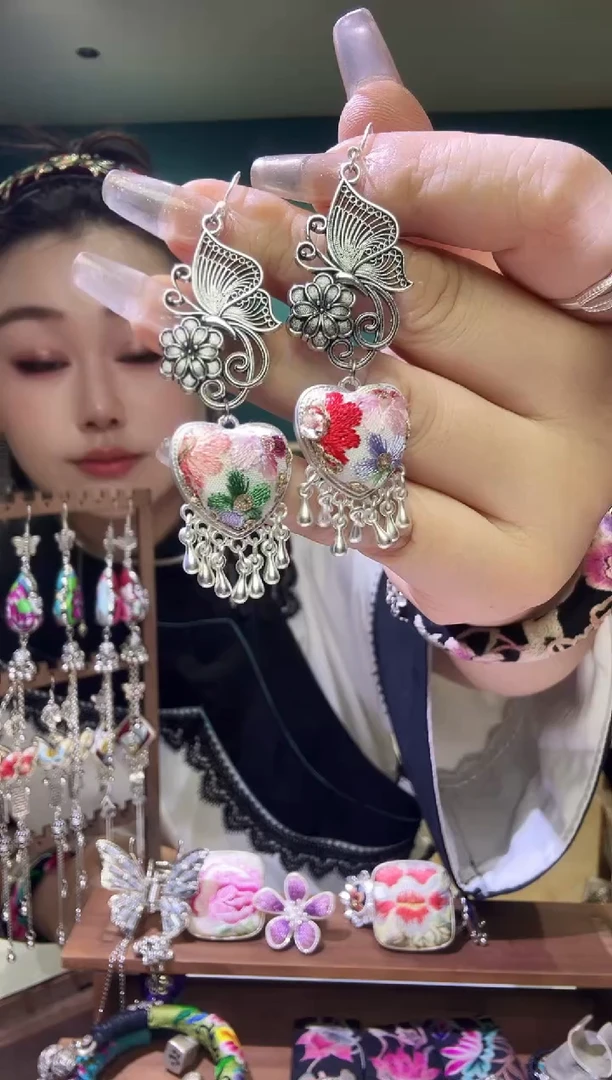 刺绣纯手工民族风刺绣耳环