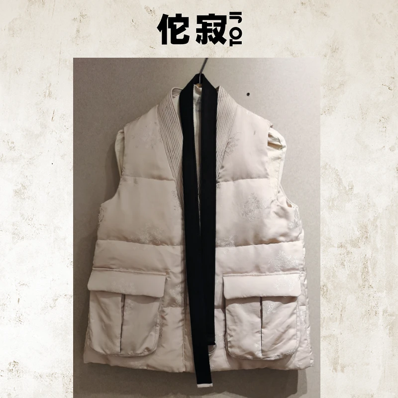 TOJI佗寂时尚秋冬白鹅绒女装提花羽绒马甲AEN4R906