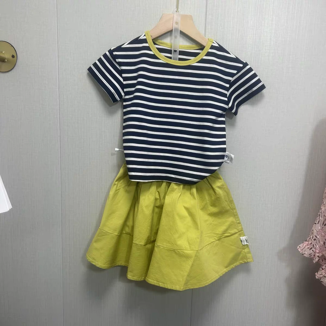 吧啦家女薄款卡通动漫条纹套装短裙女童女装小童时尚半身裙