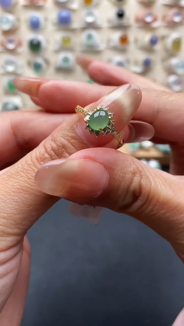 银S925镶嵌戒指翡翠缅甸翡翠 1 4+