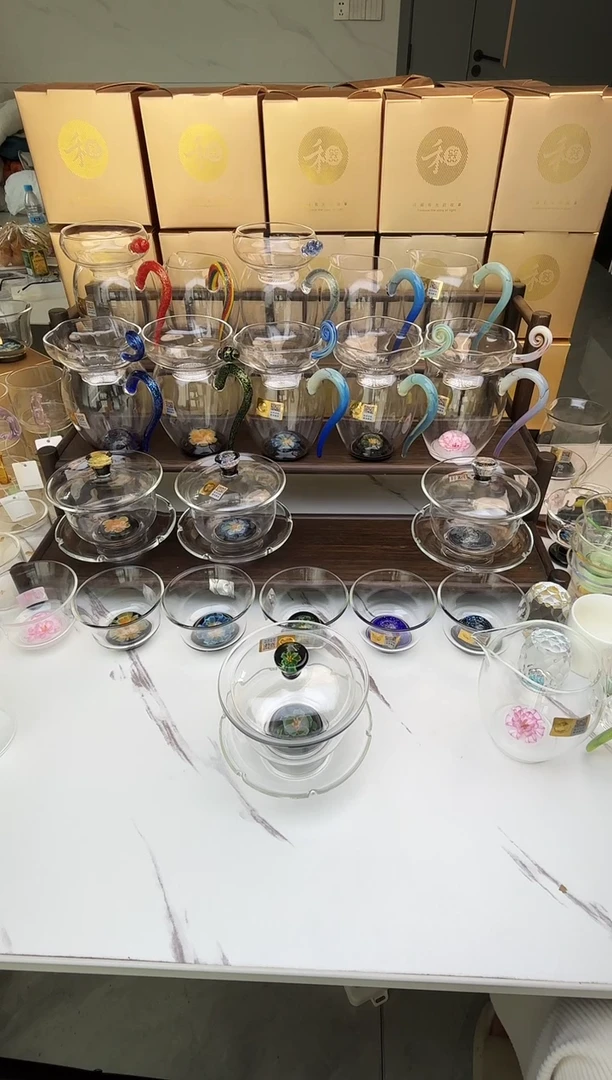 手工艺品玻璃阳*禾器 涵韵翠 花语盖碗 普通盒