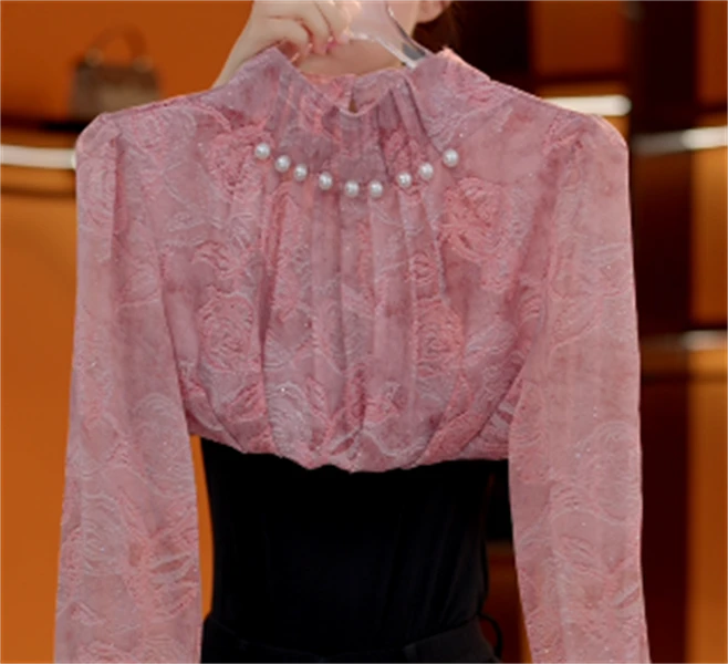 2025新款原版正品独特别致气质粉色衬衫女法式简约大方钉珠上衣