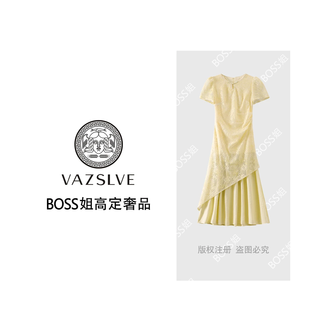 VAZSLVE/原创设计新中式设计蕾丝拼接修身连衣裙51689112