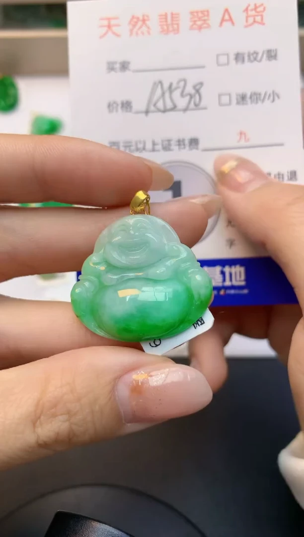 颈饰18K金镶嵌翡翠天然A货缅甸翡翠百元以上9元证书费自理