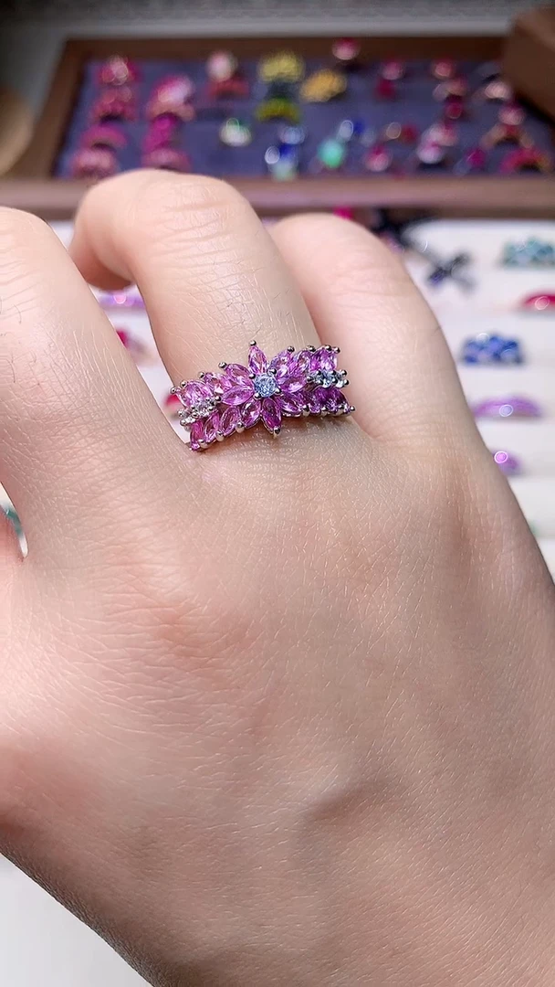 【闪购商品】彩色蓝宝石戒指银S925镶嵌000