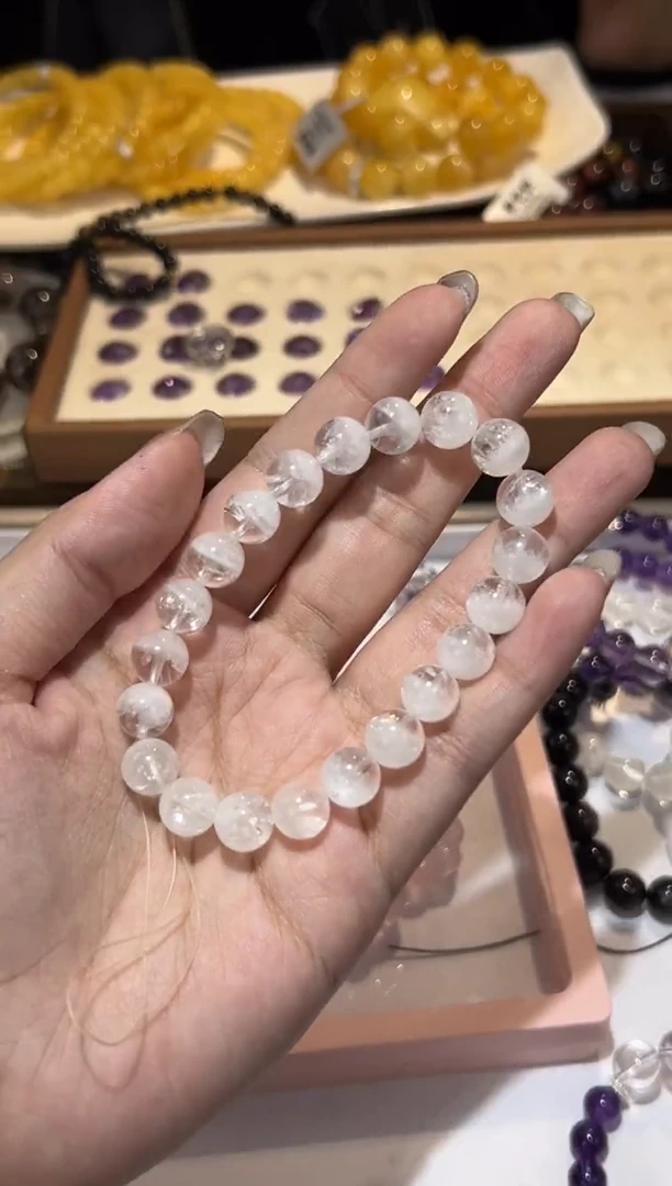 【闪购商品】水晶手链未镶嵌9mm聚宝盆白幽灵带彩