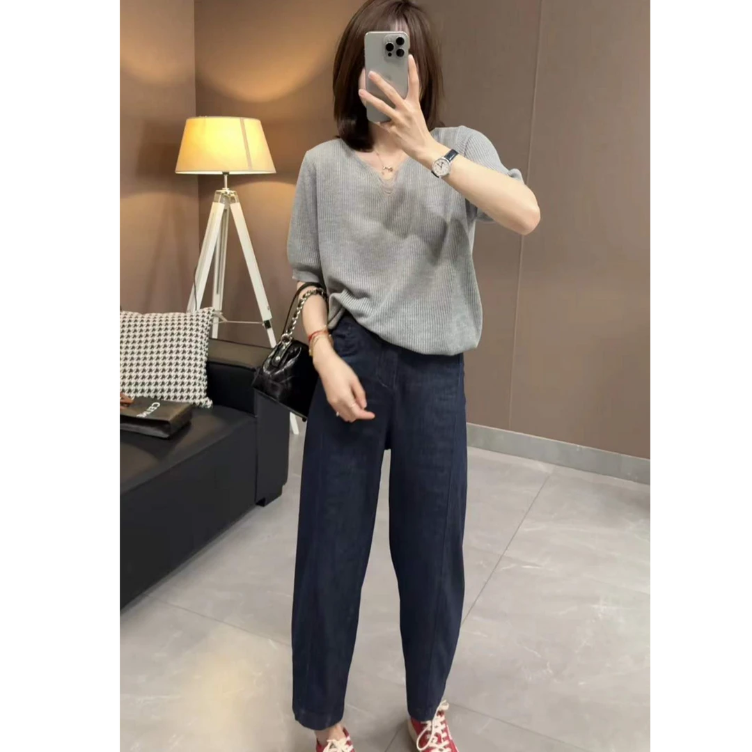 TY5 【欧若风】韩系简约显瘦欧若风V领针织衫（衣长54）