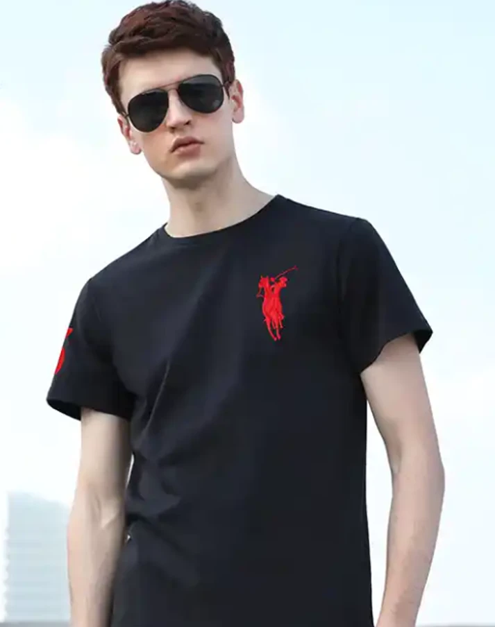 夏季时尚潮流240克纯棉刺绣休闲百搭半袖上衣