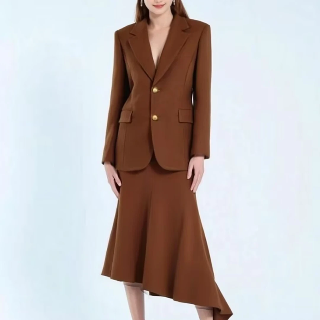 GIRDEAR/哥弟气质气场通勤戗驳领廓形毛呢绵羊毛西装外套140048