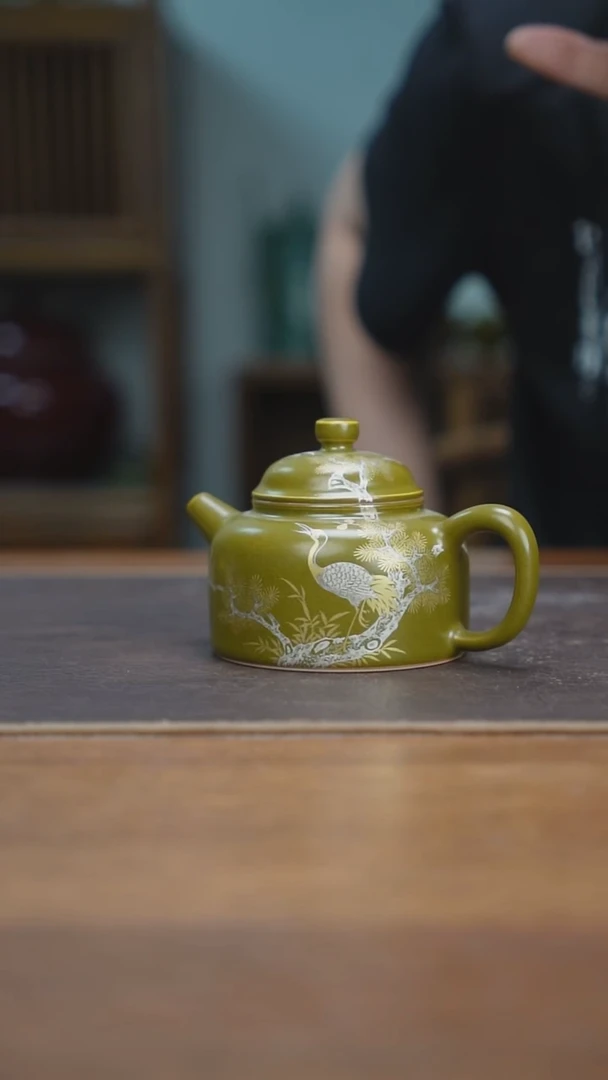 杯景德镇茶叶末松鹤纹德钟壶