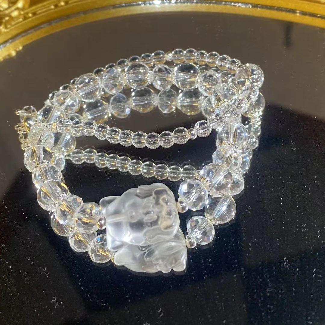 HY128【白凤】天然白水晶狐牌双圈叠带