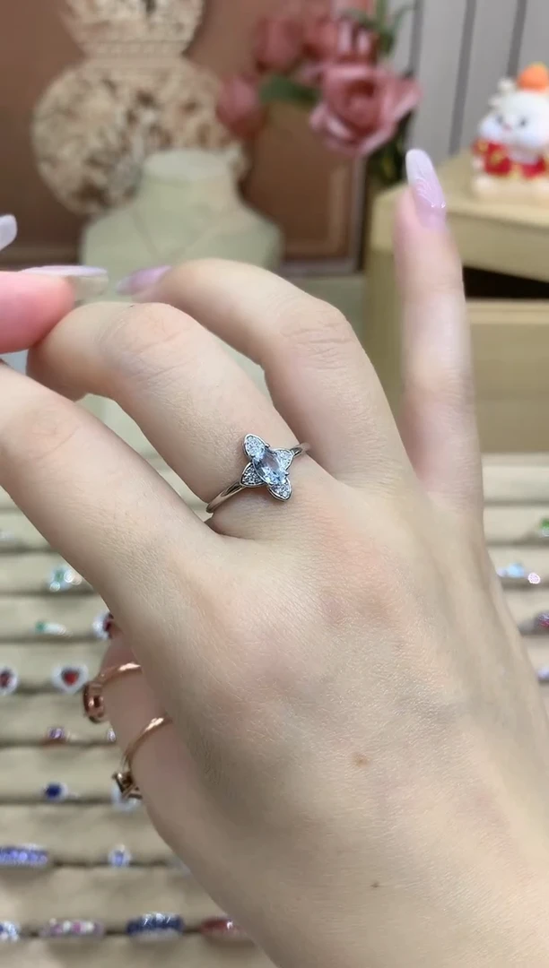 银S925镶嵌戒圈海蓝宝石蓝