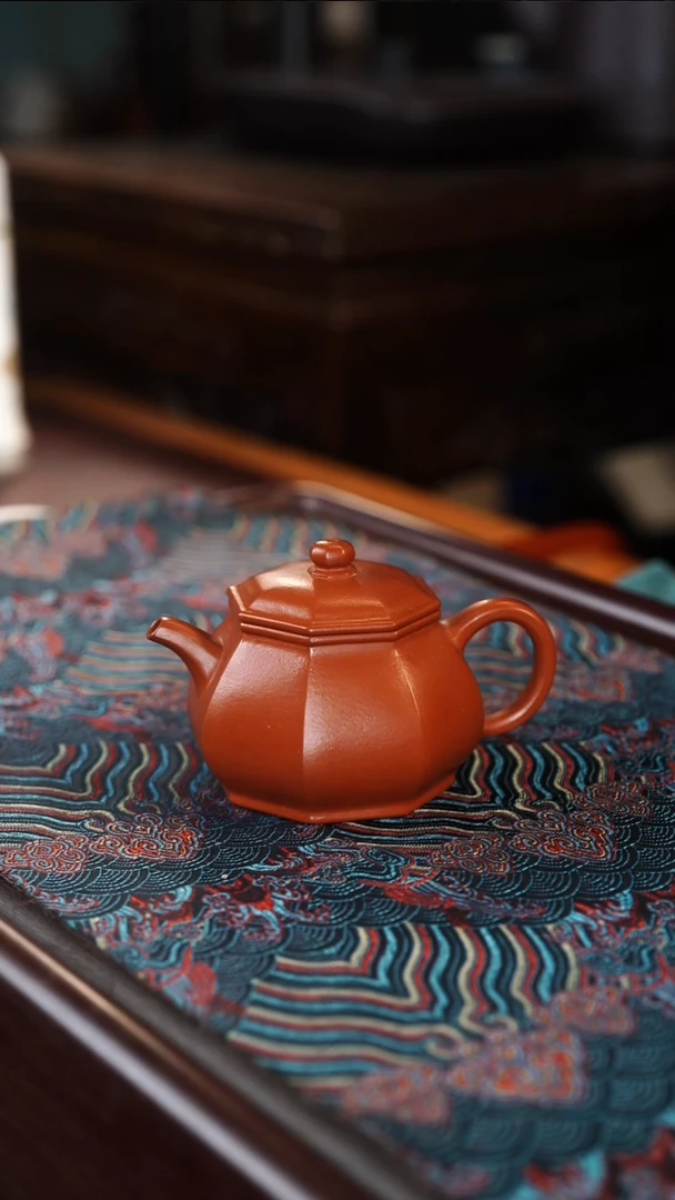 茶壶紫砂八方潘壶 朱泥