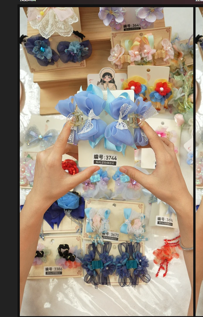 饰阿梁上新价3744蓝色领结七公分抓夹头饰儿童小女孩发夹发饰可