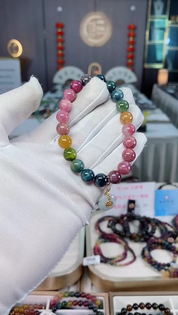 未镶嵌老矿碧玺彩虹单圈手串9mm+碧玺xion多样性发一条