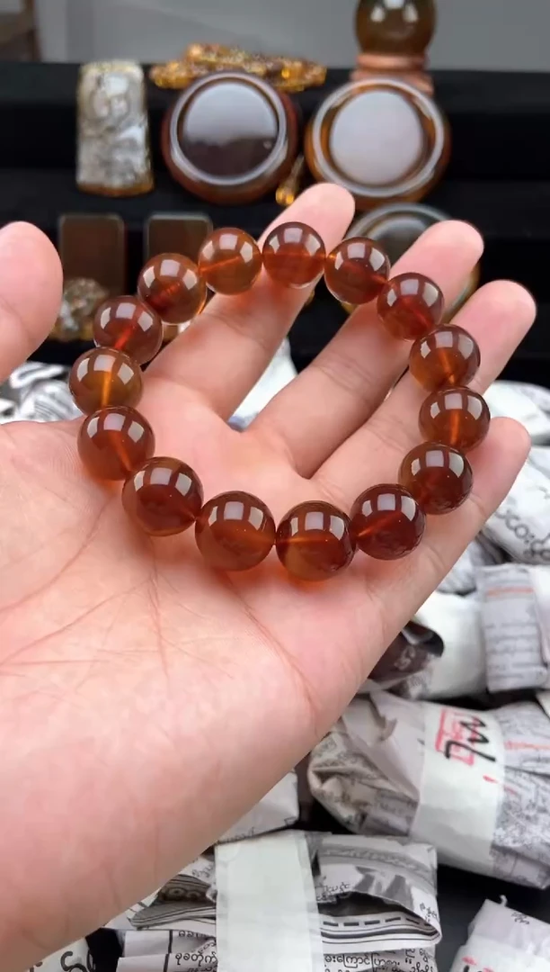 手链琥珀未镶嵌金棕红手串