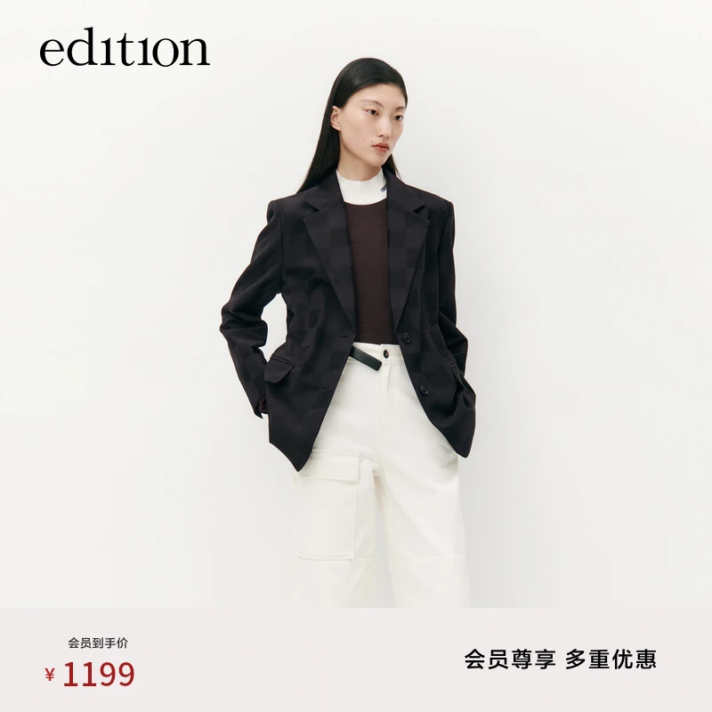 【商场同款】edition绵羊毛西装配腰带格纹女绅士西装#EBC3BLA008