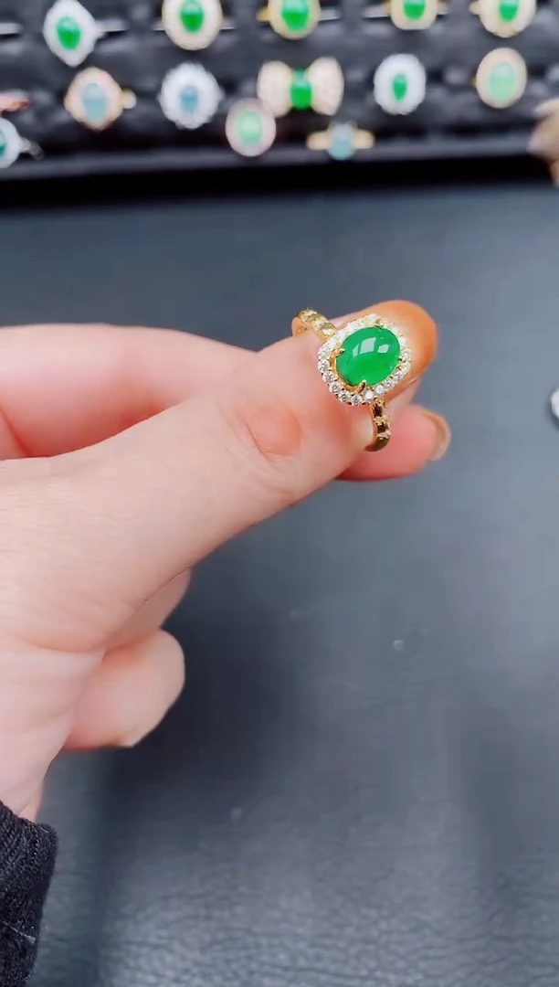 【闪购商品】翡翠戒指银S925镶嵌天然a货翡翠26