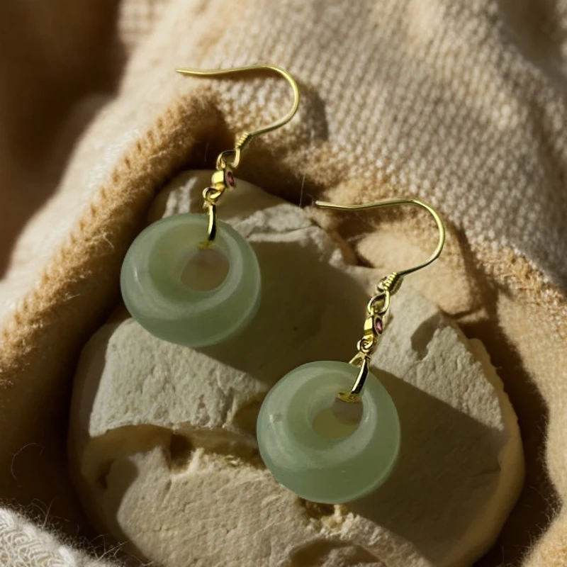 天然和田玉 银镶气质耳饰 1338