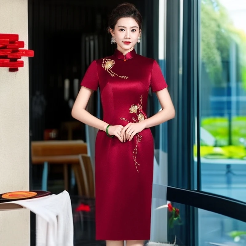 喜婆婆婚礼服装婚宴场合女装高端气质妈妈装婚宴礼服洋气红色旗袍