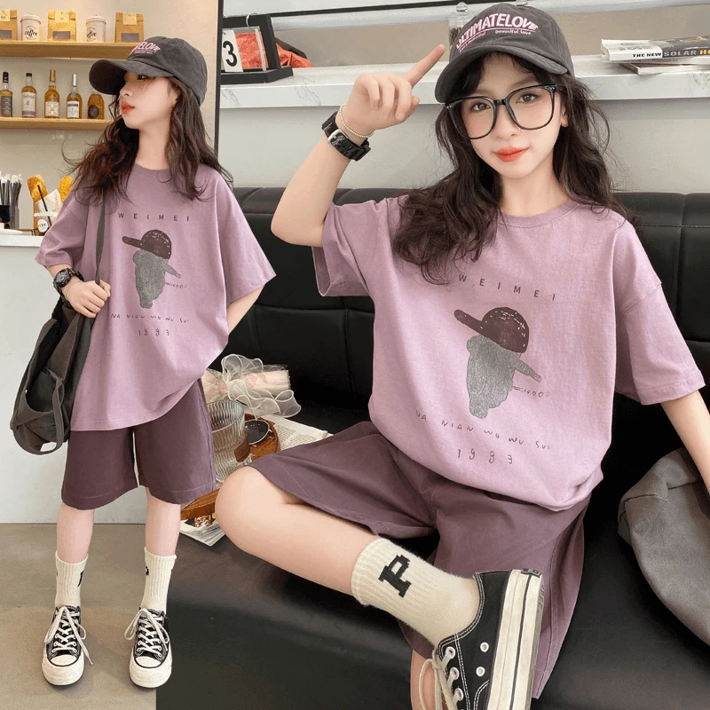 【1722人收藏】女童套装夏季时髦韩版短袖短裤两件套2024新款夏天休