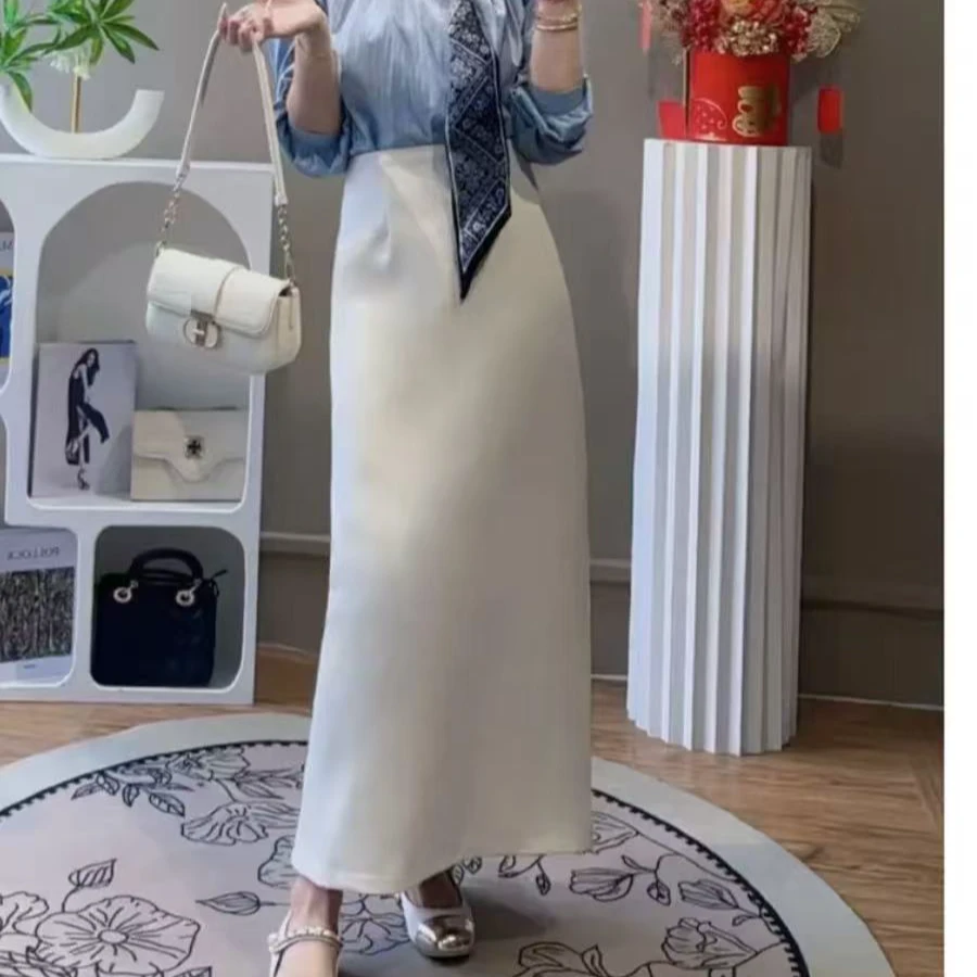 【春夏款3个裙长】高腰显瘦气质时尚复古开叉包臀百搭设计感A字裙子