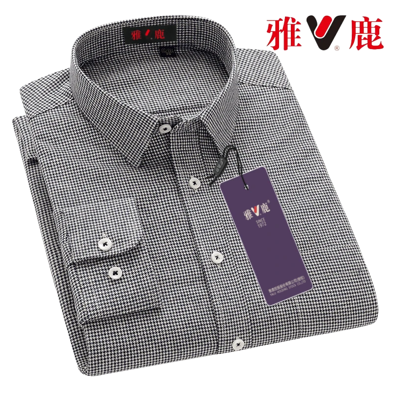 V/雅鹿衬衫男长袖潮流高级休闲日常外穿格子宽松上班春秋高档衬衣
