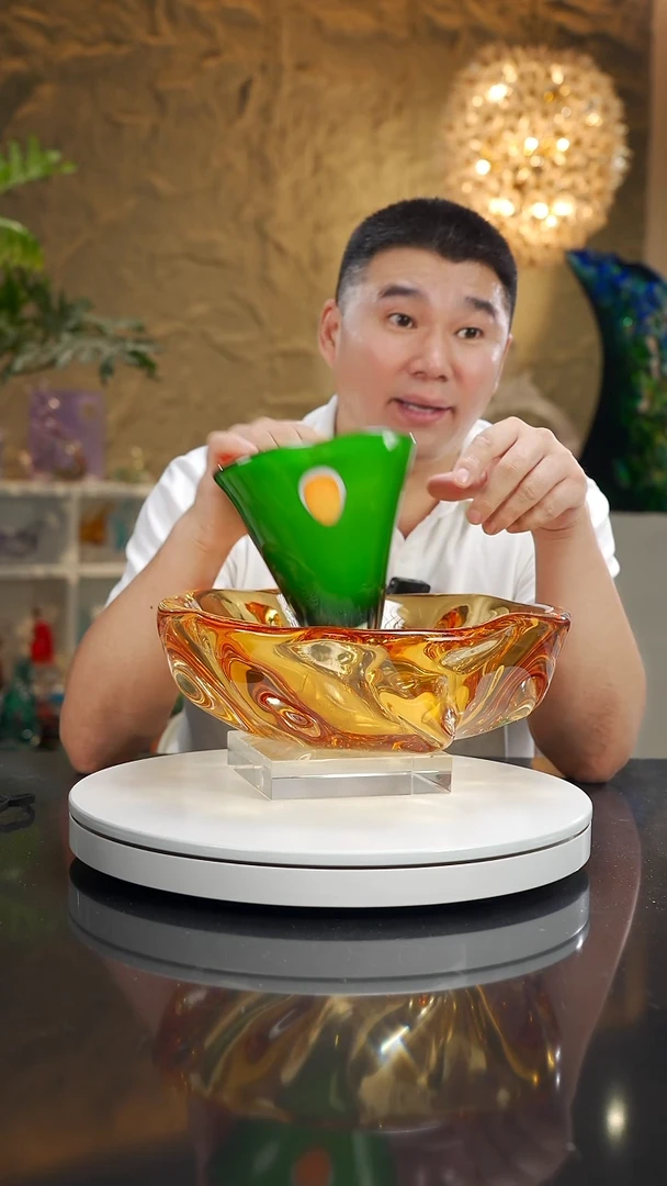 摆件设计款琥珀果盘带橙绿花瓶