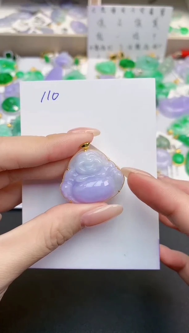 颈饰18K金镶嵌翡翠天然缅甸A货翡翠