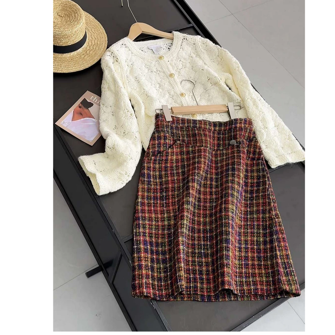 日系格子高腰半身裙学院英伦风赫本风复古包臀裙洋气不过时