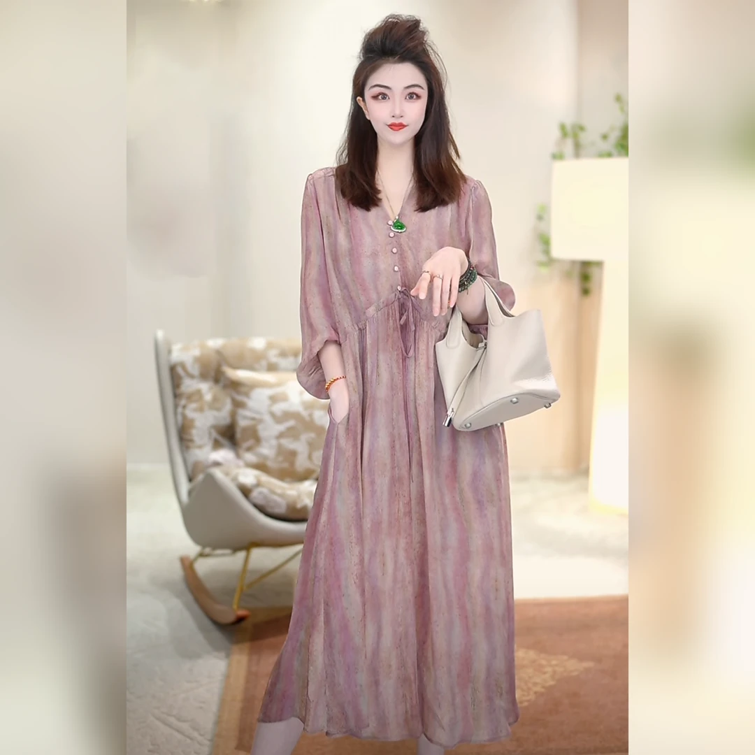 【Linda姐高端线】新款法式复古高奢气质印花连衣裙AA5LYH0658