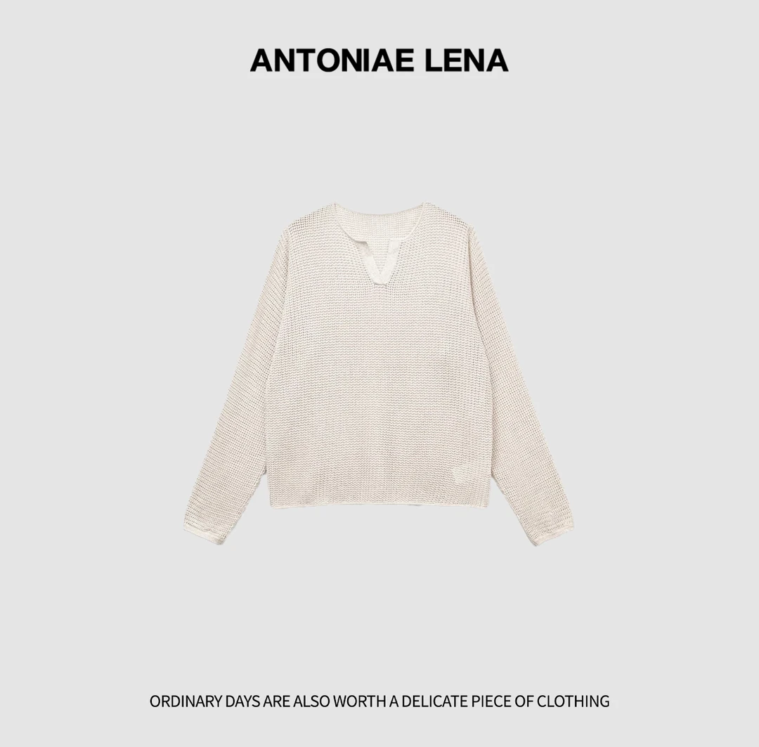 256033-小禾 麻丝混纺套装V领针织衫上衣