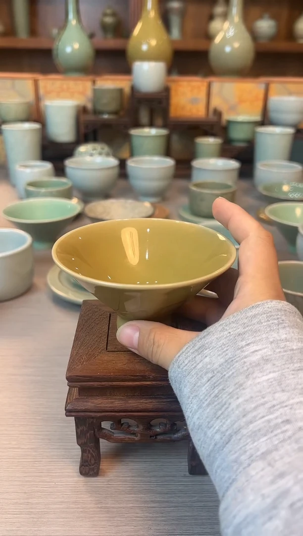 清****y龙泉青瓷柴烧斗笠