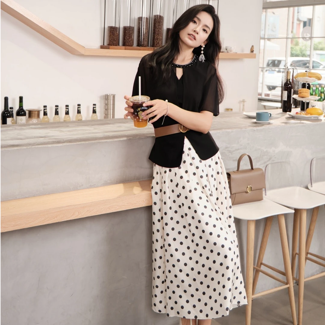 YINER音儿2025春季新款时尚气质法式减龄波点洋气衬衫8C65170186