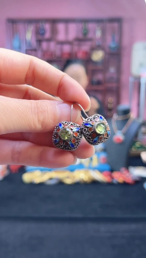 非遗 花丝耳饰 橄榄绿