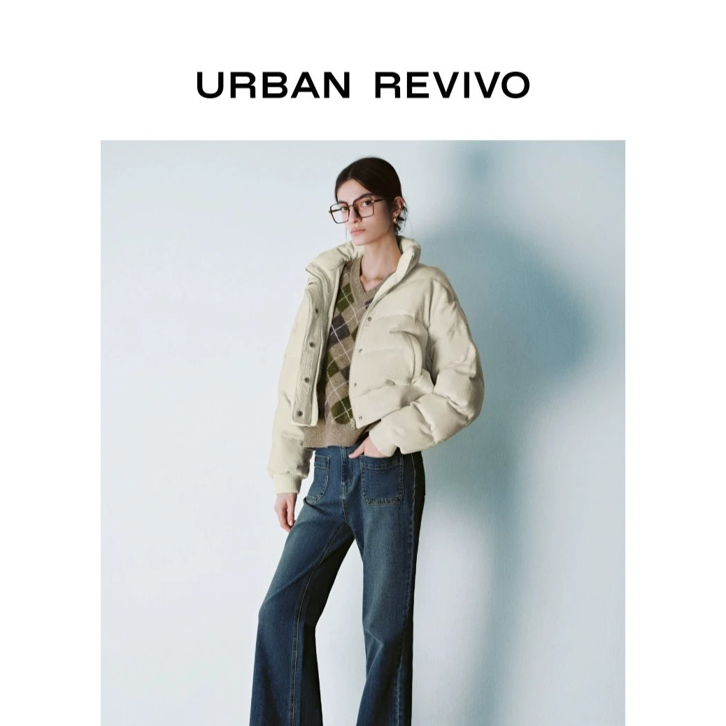 UR2025冬季新款女装休闲灯芯绒高立领短款棉服UYY150047+