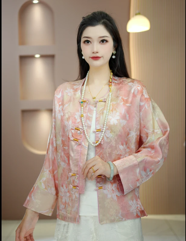 禧派【玫兰】定制花萝圆领红云纱外套