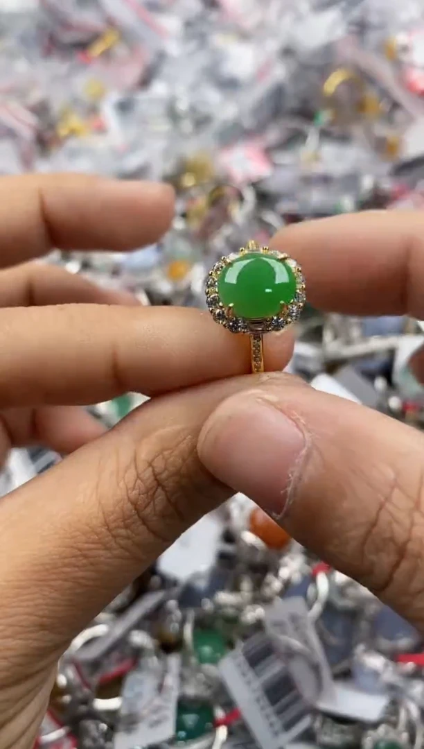 银S925镶嵌戒指翡翠2222      10