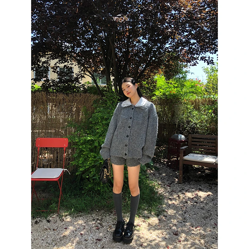 【粥粥清仓】韩版娃娃领显瘦拼接休闲宽松时尚套装F4902