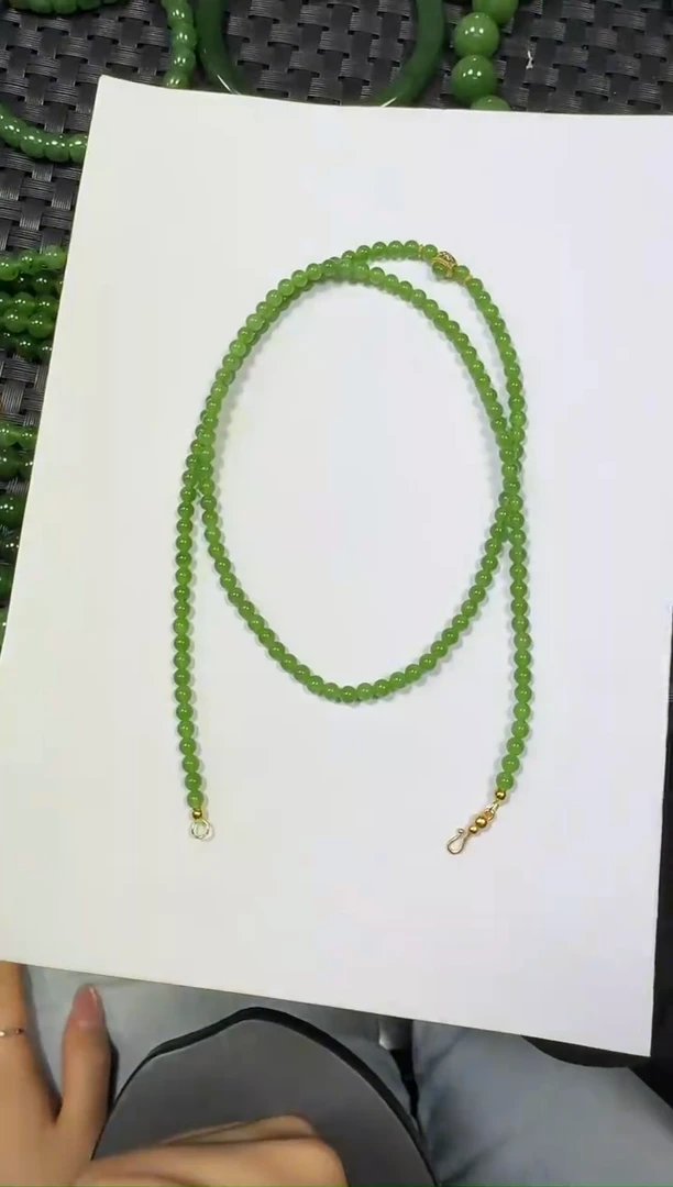 项链未镶嵌和田玉（碧玉）4m圆珠扣新款长链