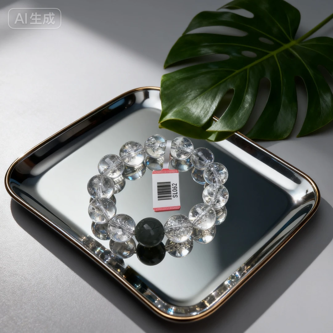 【三少人文晶典】SL062天然16MM+喜马拉雅白水晶+绿发晶设计手链