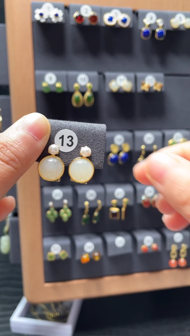 【闪购商品】和田玉耳饰银S925镶嵌0013