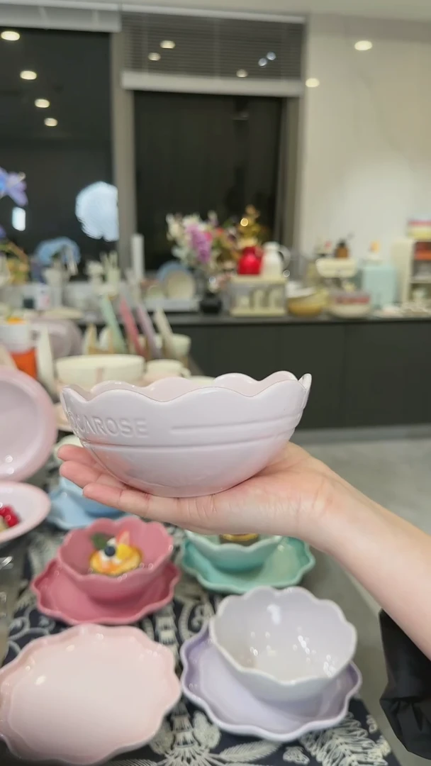 【闪购商品】瓷炻彩花边碗14cm-樱花粉