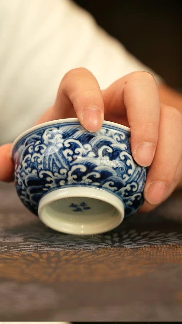 仿明青花江崖海水普洱杯