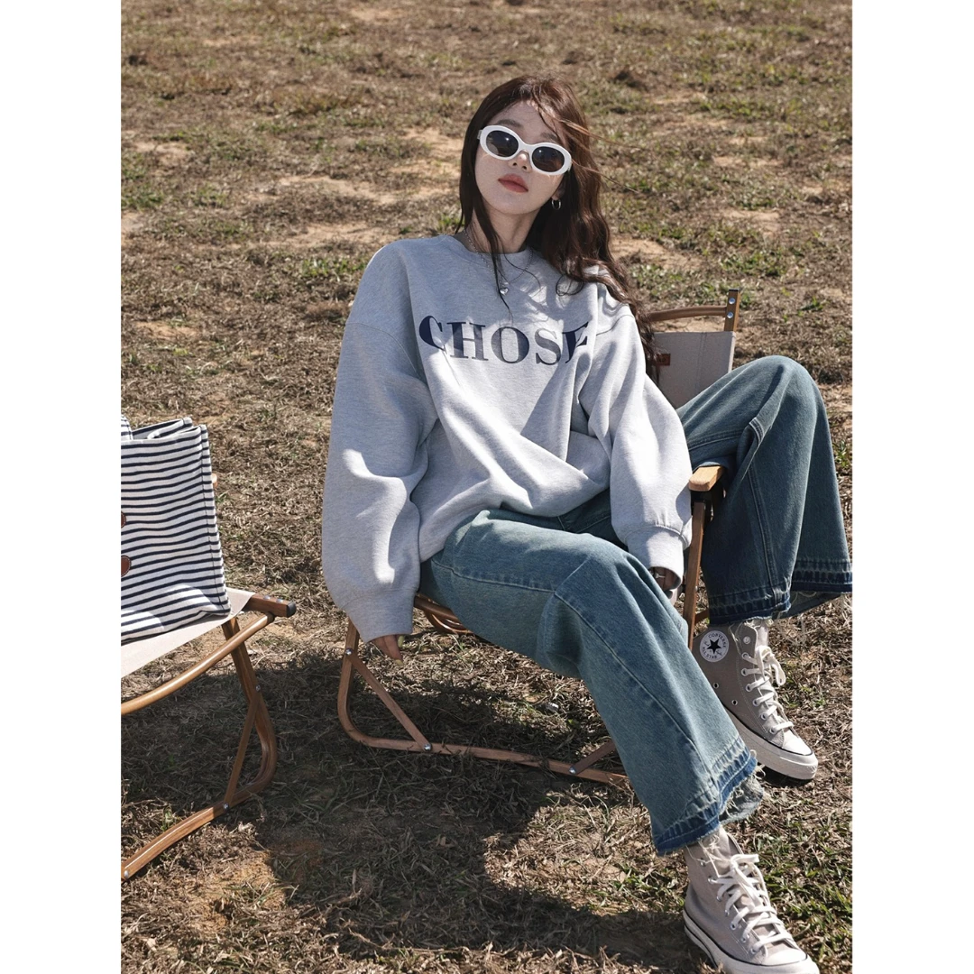 张贝贝【省钱风】字母印花卫衣女 春日微氧 慵懒风设计感上衣