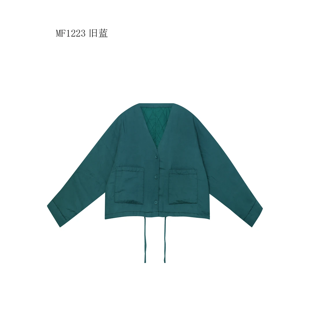 【麻訪家】MF1223旧蓝文艺复古时尚口袋百搭保暖棉服外套