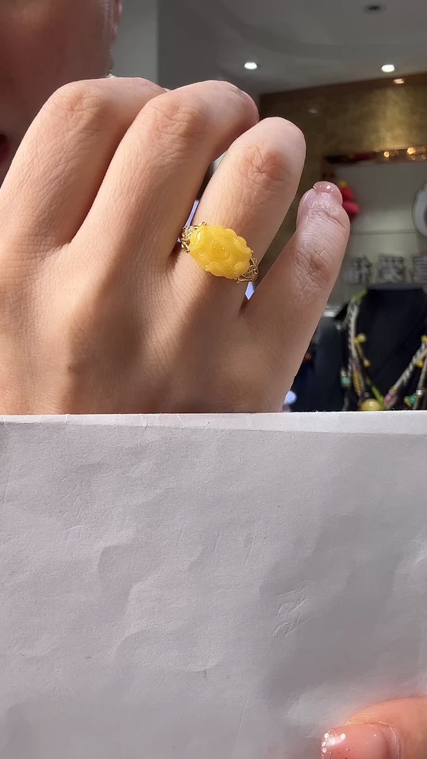 银S925镶嵌蜜蜡戒指蜜蜡小花戒指