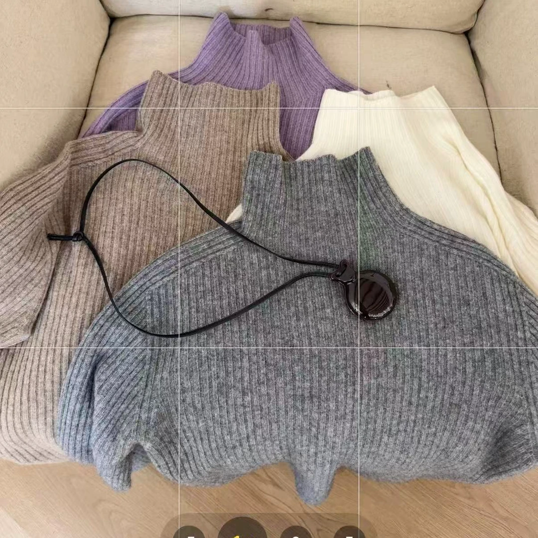 【融融暖意】HANI冬季新款 金标100绵羊毛高领坑条软糯针织毛衣M15