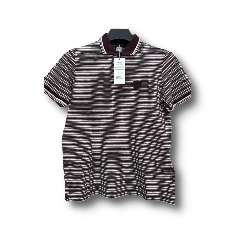99新 Prada/普拉达 休闲男士修身条纹三角标polo衫短袖s工价男